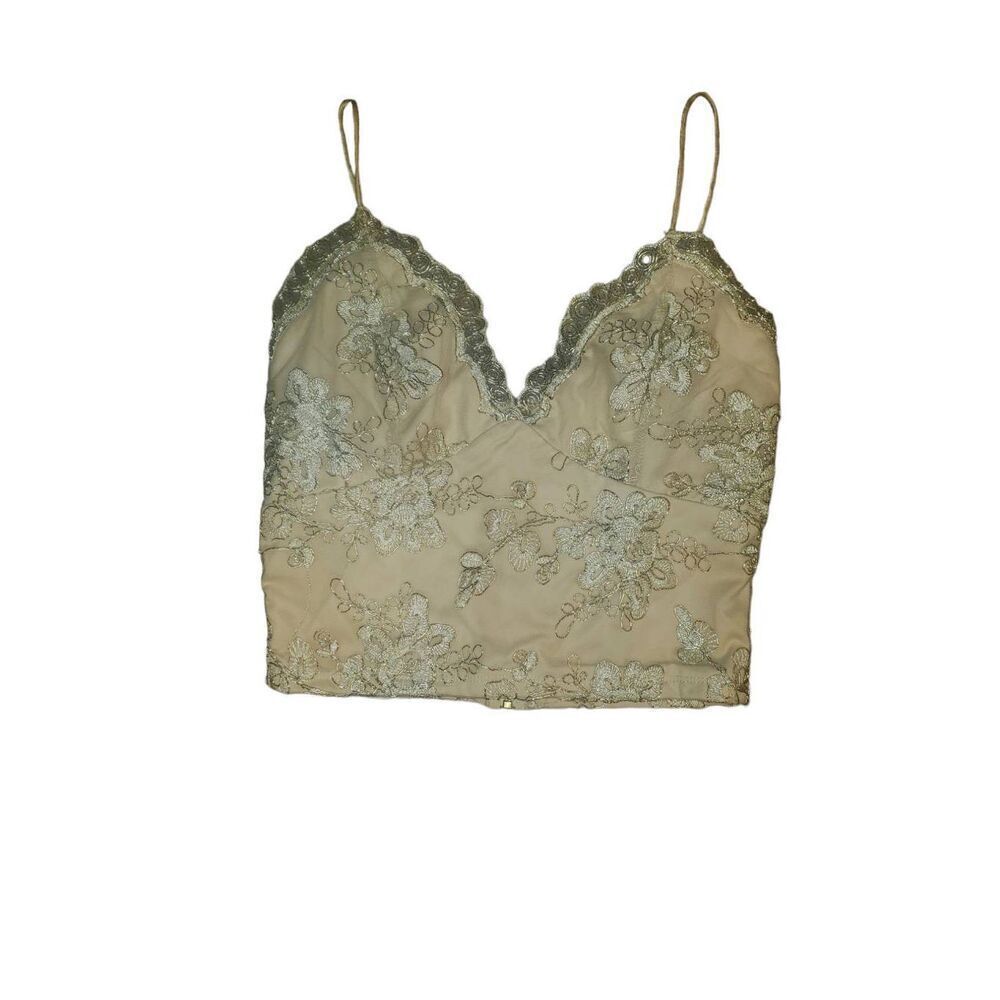 Charlotte Russe Cream Crop Tank Top Bustier With Beautiful Gold Embroidery Size